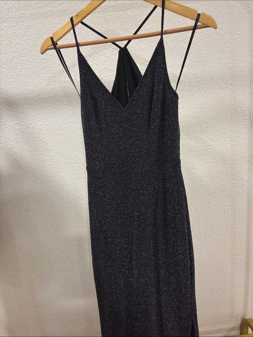 BCBGeneration Black Sparkle Strapless V-Neck Dress